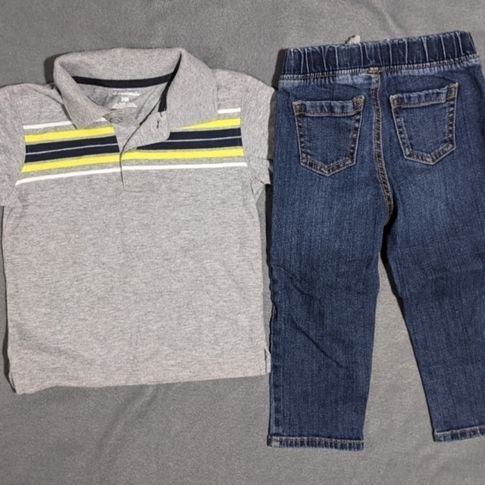 Boys collared polo‎ shirt and blue jeans size 24 months